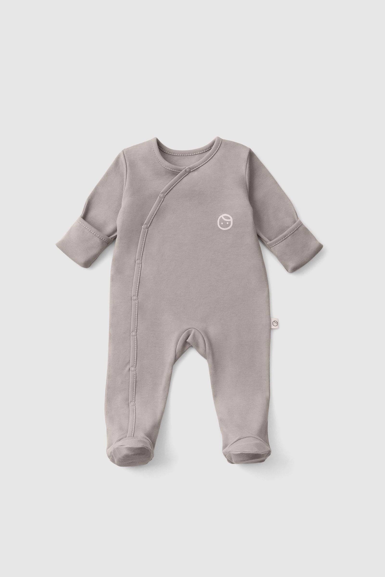 Organik Pamuk Kendinden Eldivenli Patikli 2'li Küçük Pamuk Desenli Tulum Seti - Riki Baby&Kids