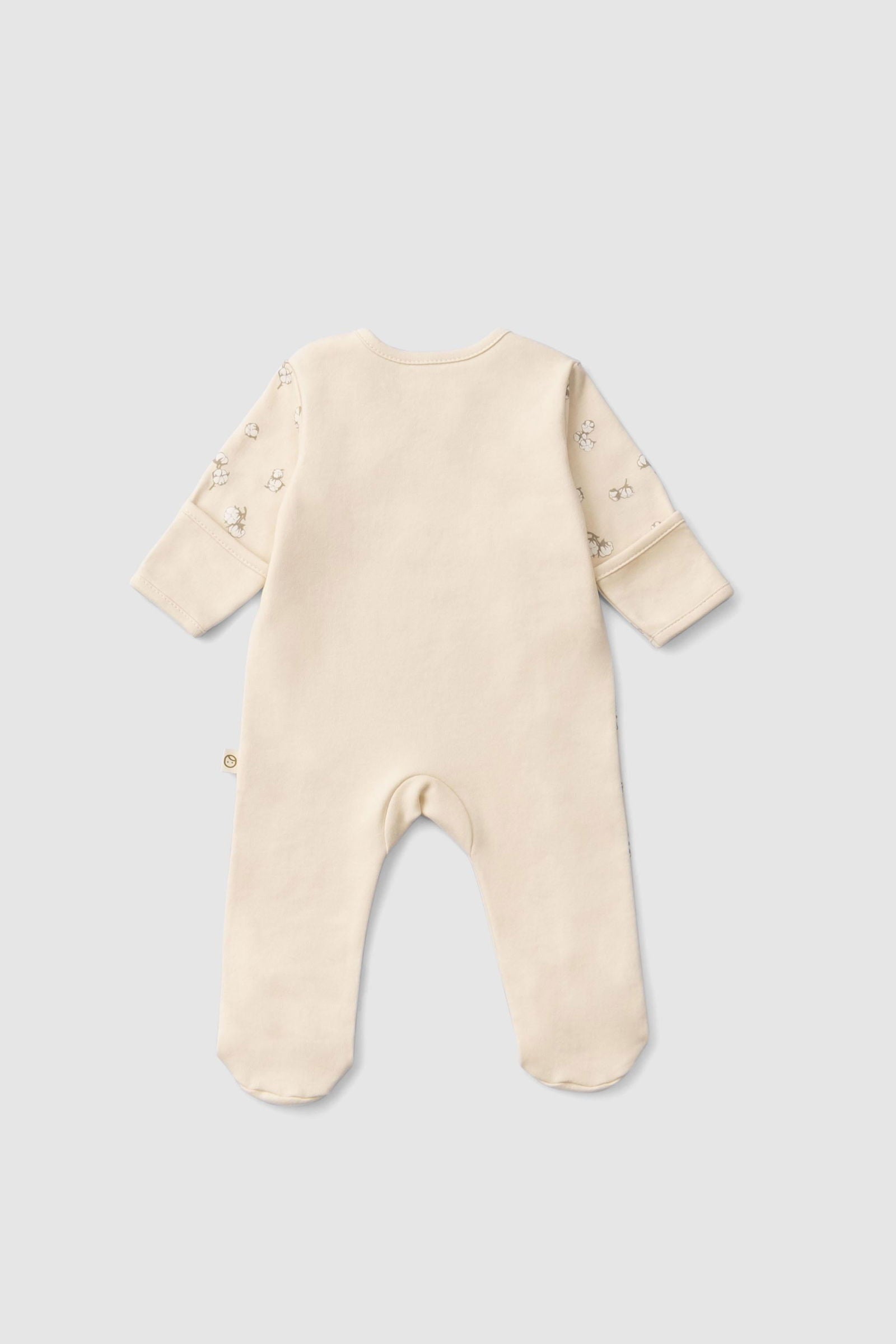 Organik Pamuk Kendinden Eldivenli Patikli 2'li Küçük Pamuk Desenli Tulum Seti - Riki Baby&Kids