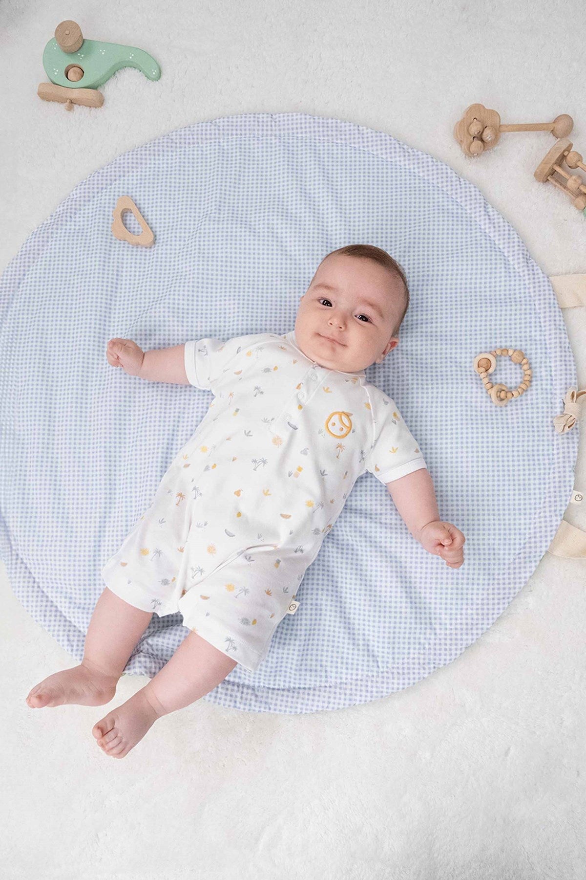 Organik Pamuk Kısa Kollu Bebek Şort Tulum Piknik - Riki Baby&Kids