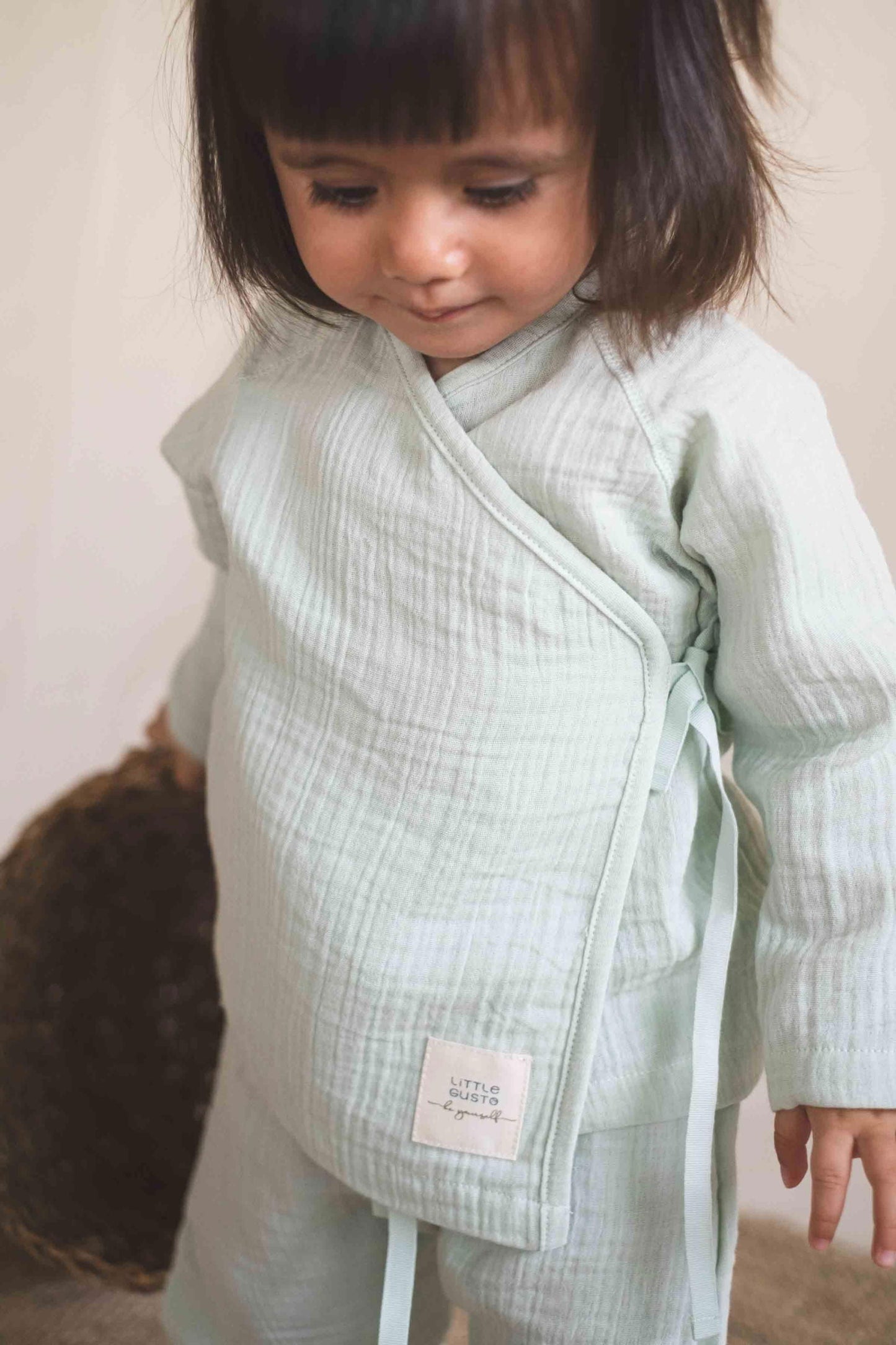 Organik Pamuk Müslin Kruvaze Bebek Takımı Yeşil - Riki Baby&Kids