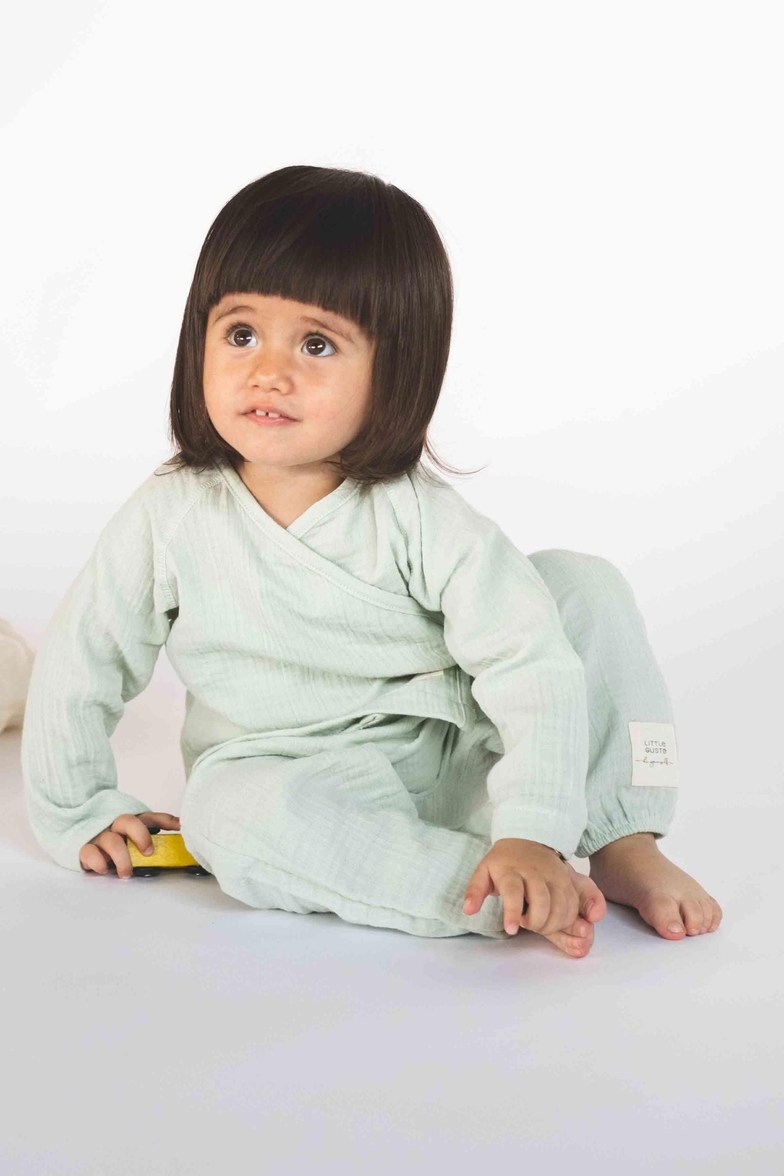 Organik Pamuk Müslin Kruvaze Bebek Takımı Yeşil - Riki Baby&Kids