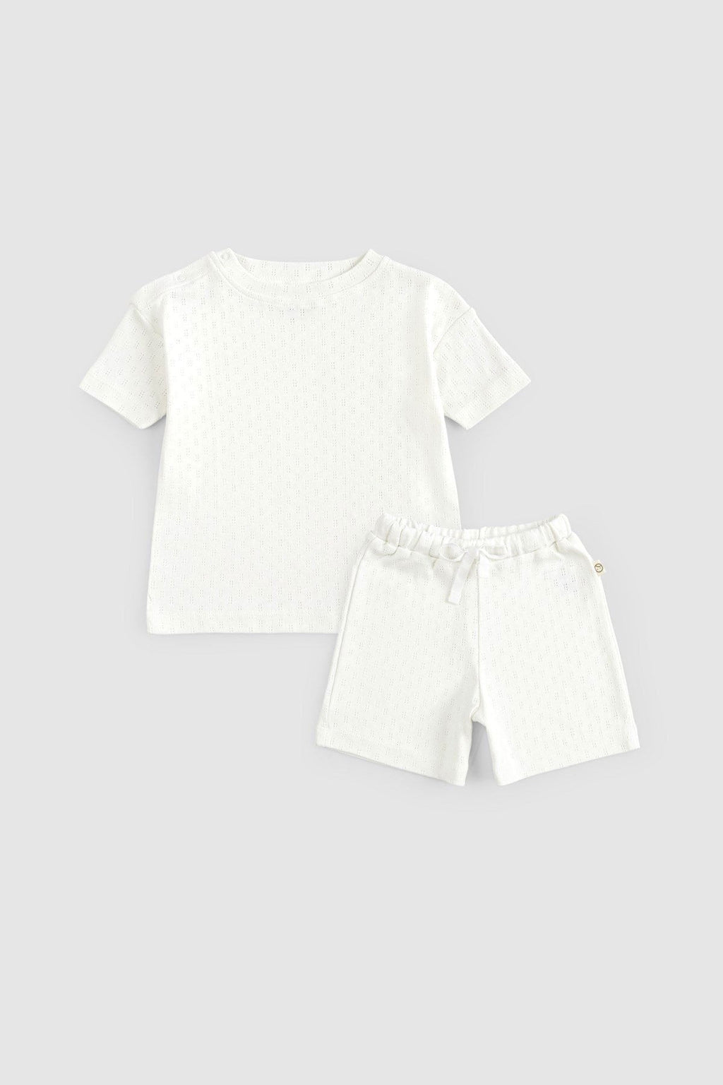 Organik Pamuk Pointel Bebek Ekru Şort Takımı - Riki Baby&Kids