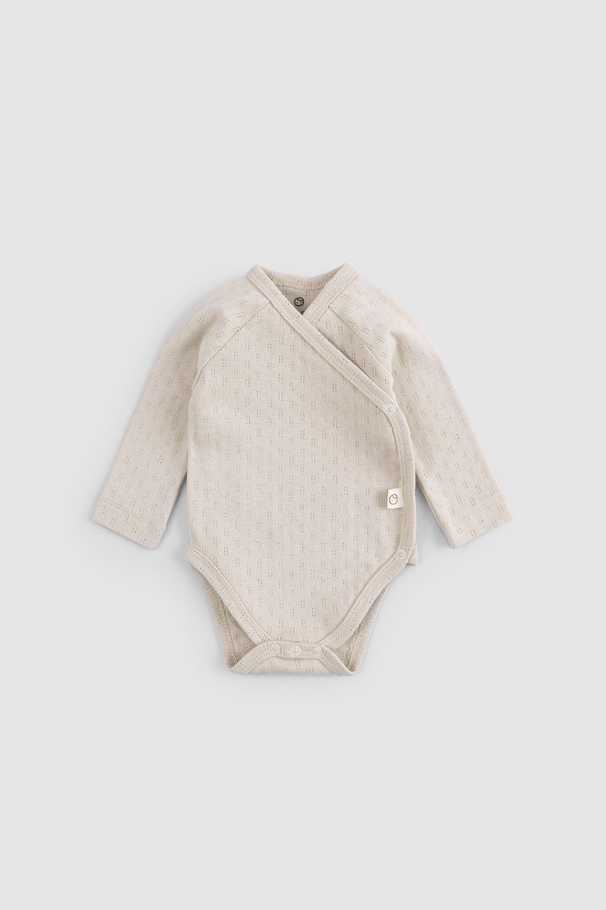 Organik Pamuk Pointel Uzun Kollu Bej Kruvaze Zıbın - Riki Baby&Kids