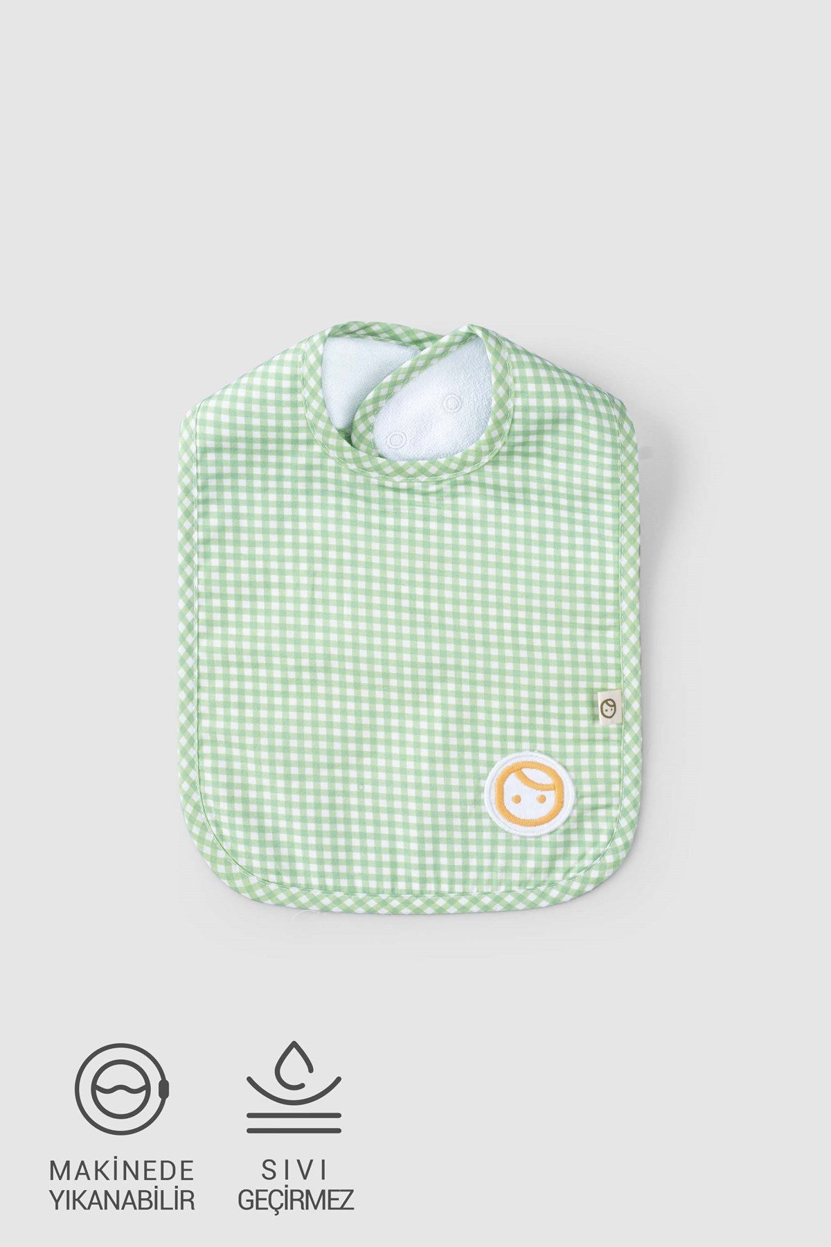 Organik Pamuk Sıvı Geçirmez Piknik Yeşil Mama Önlüğü - Riki Baby&Kids
