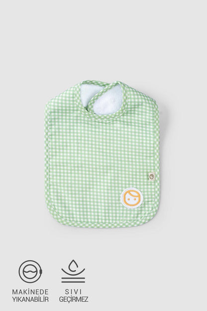 Organik Pamuk Sıvı Geçirmez Piknik Yeşil Mama Önlüğü - Riki Baby&Kids