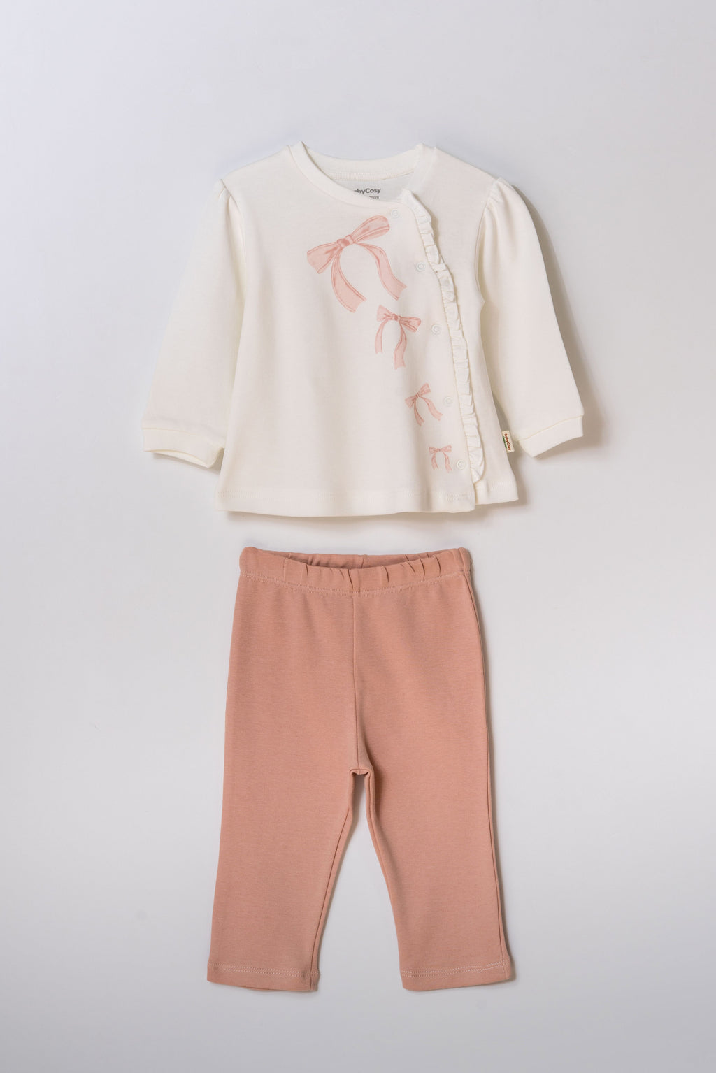 Organik Pamuk Yan Düğmeli Fiyonklu Takım – Bow Koleksiyonu