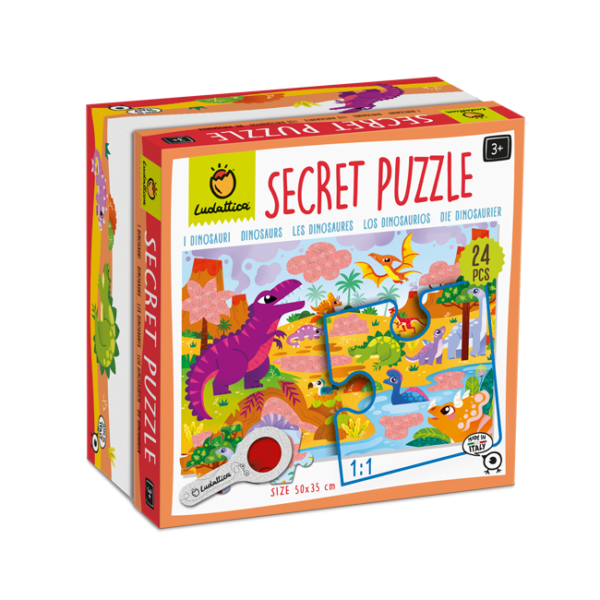 Secret Puzzle Dinosaurs – Dino Dünyasını Keşfet | 24 Parça | Özel Büyüteçli Eğitici Puzzle