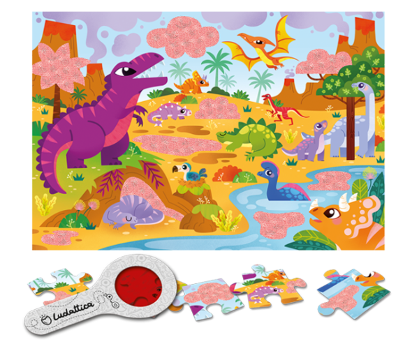 Secret Puzzle Dinosaurs – Dino Dünyasını Keşfet | 24 Parça | Özel Büyüteçli Eğitici Puzzle