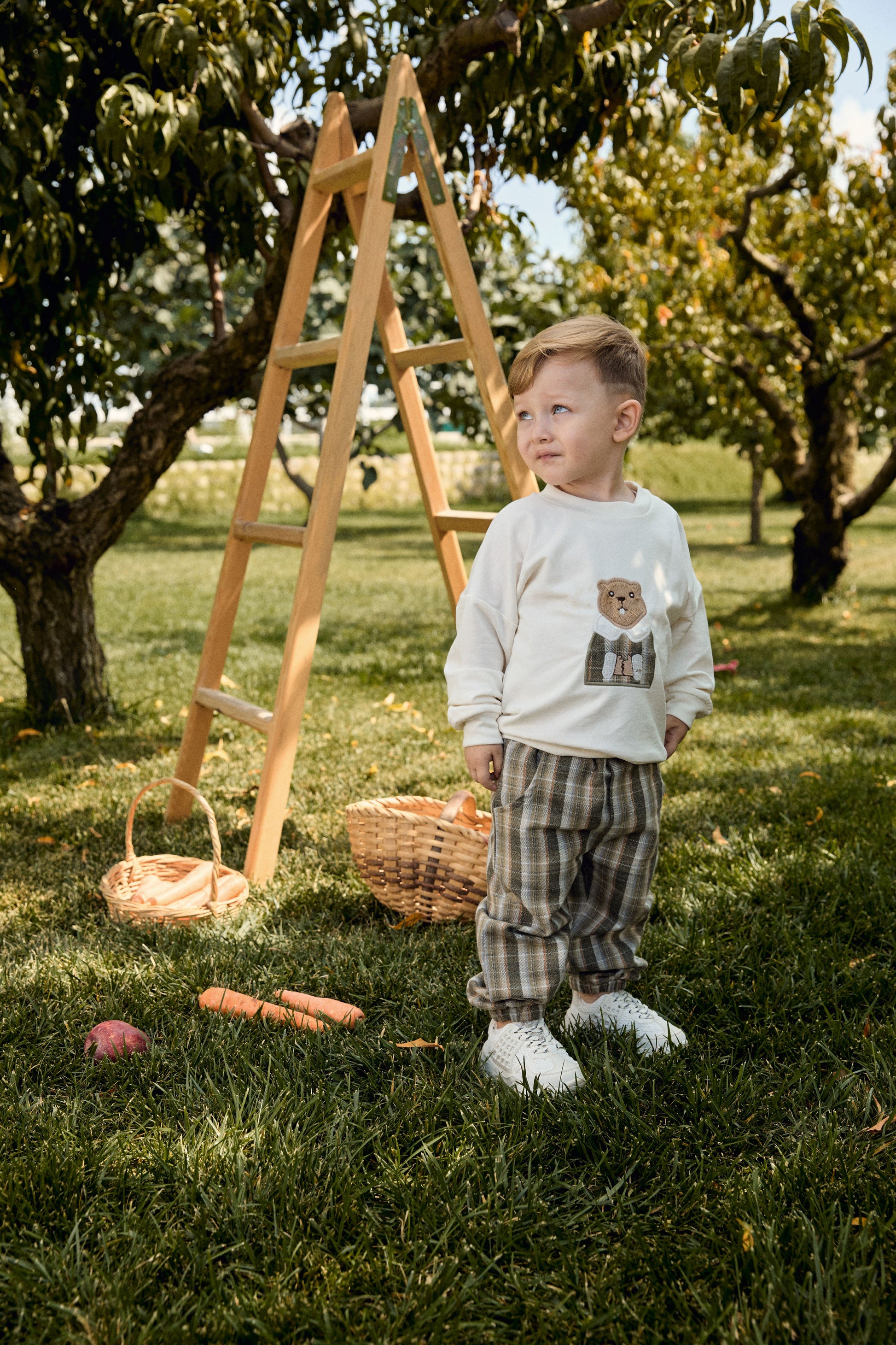 Erkek Bebek Sincap Nakışlı Pamuk Ekose Takım - Riki Baby&Kids