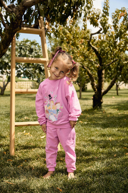 Kız Bebek Alice Desenli Pembe Pamuk Sweatshirt Takım - Riki Baby&Kids