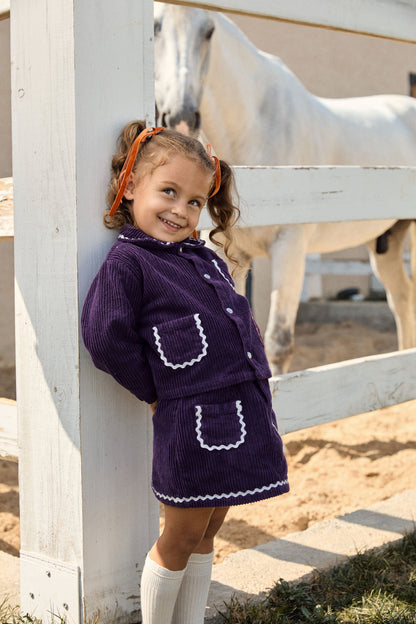 Kız Bebek Mor Pamuk Kadife Etek Ceket Takım - Riki Baby&Kids