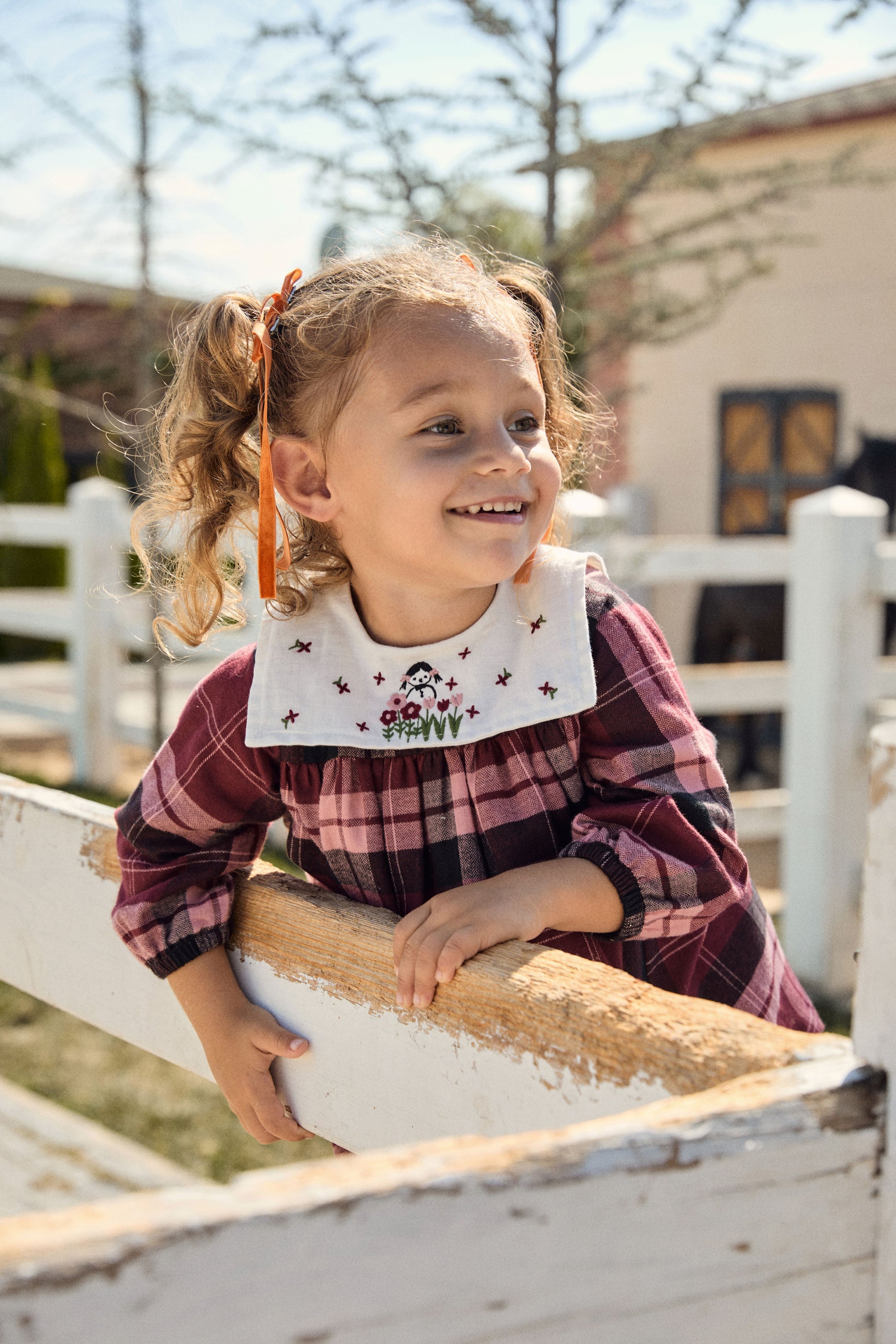 Kız Bebek Ekose Desenli Bordo Pamuk Elbise - Riki Baby&Kids