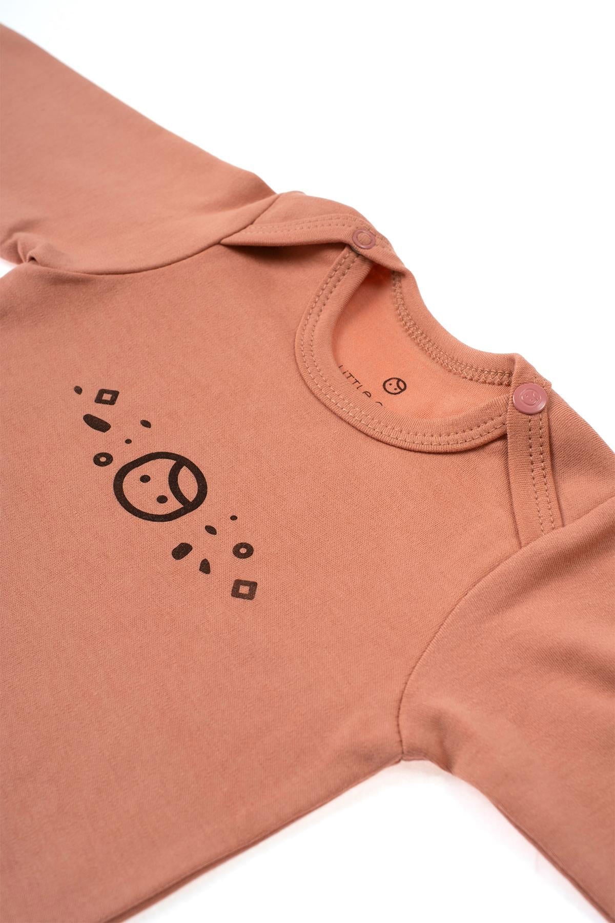 Uzun Kollu Ayarlanabilir Çıtçıtlı Zıbın Pembe Organik Pamuk Planet Gusto - Riki Baby&Kids