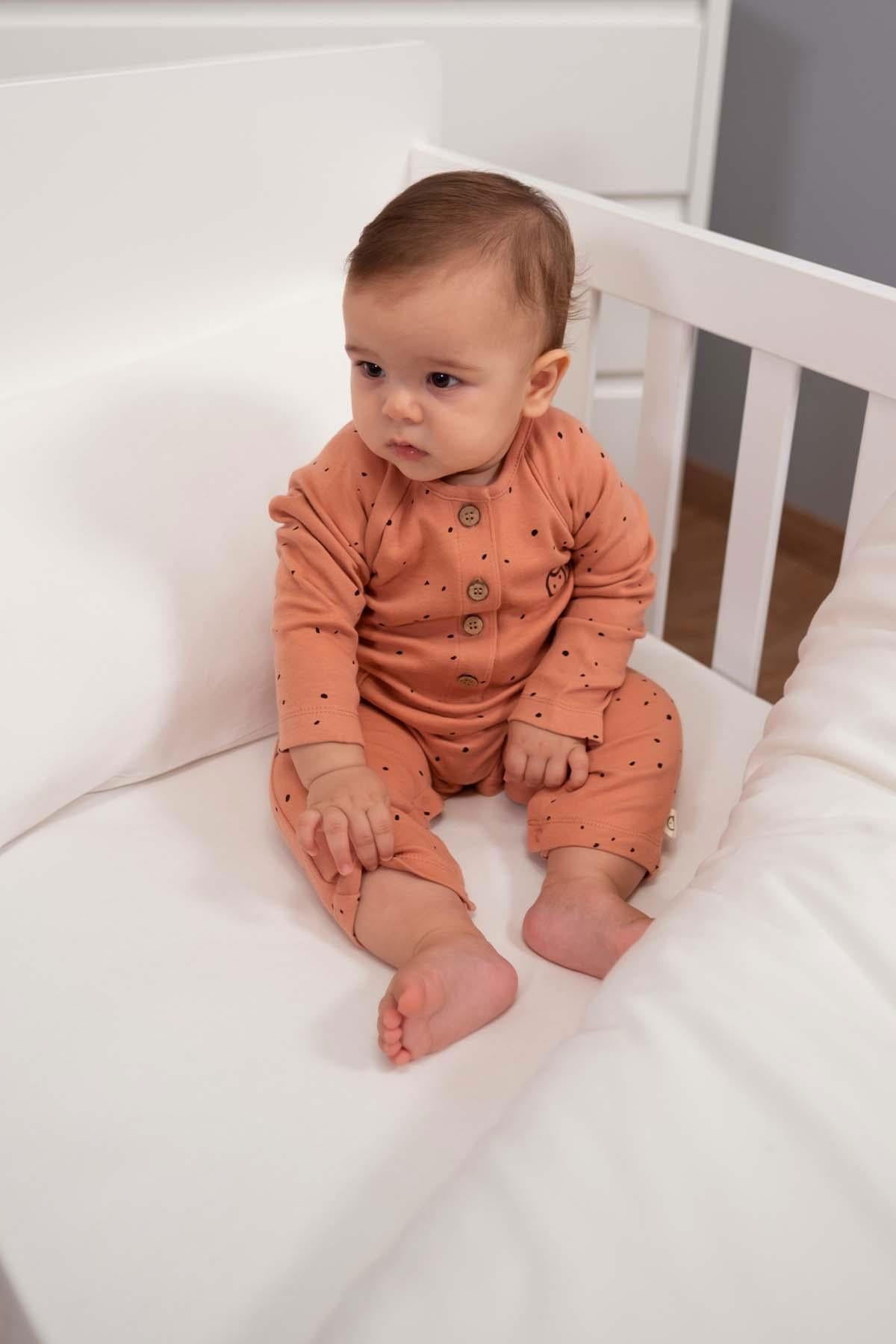 Uzun Kollu Tulum Bebek Cosmos Pembe Organik Pamuk - Riki Baby&Kids