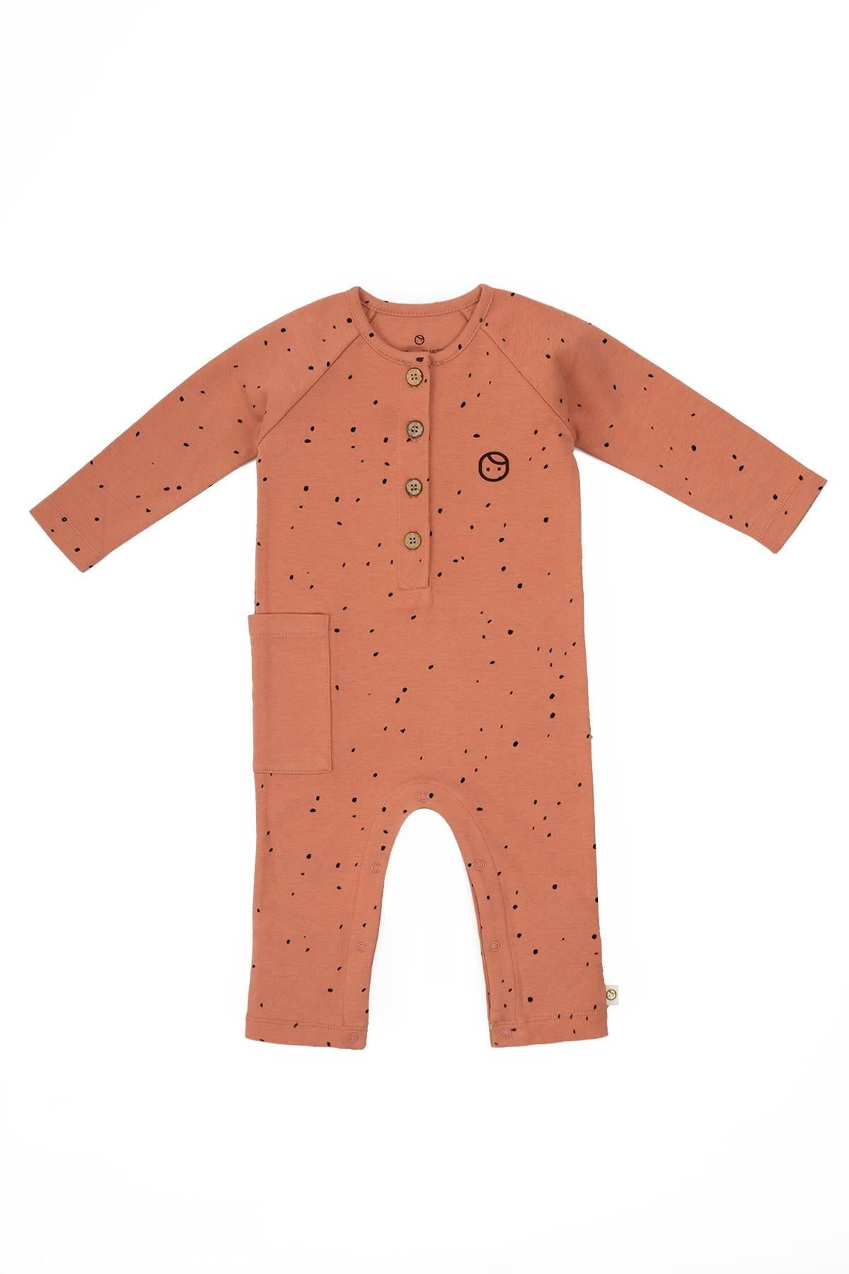Uzun Kollu Tulum Bebek Cosmos Pembe Organik Pamuk - Riki Baby&Kids
