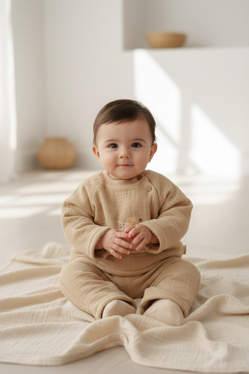 Müslin & Wellsoft İçi Kürklü İki Parça Kuzu Nakışlı Takım