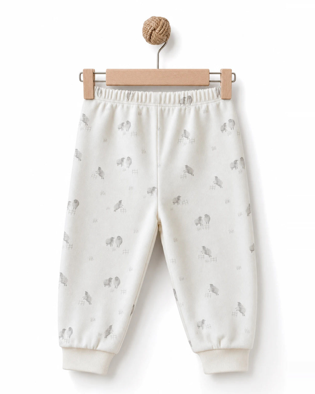 Kuzu desenli ekru pijama pantolonu, lastikli bel ve manşetli paçalar