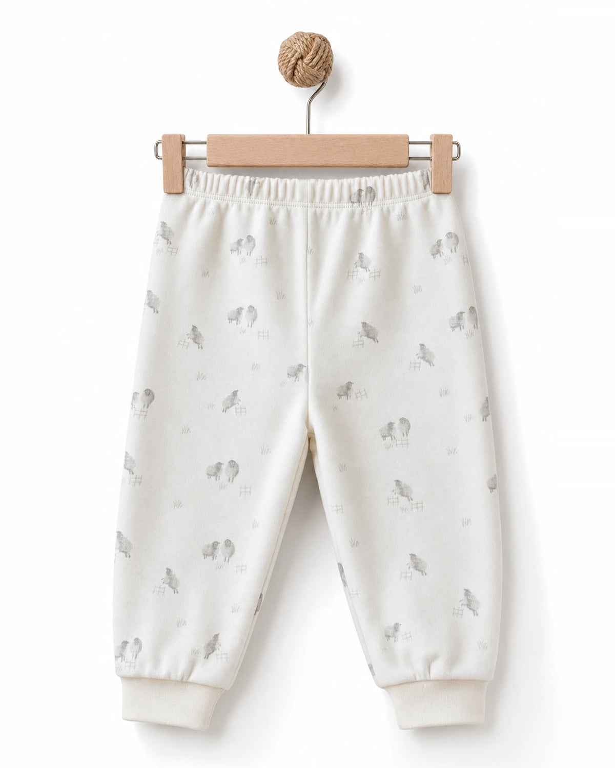 Kuzu desenli ekru pijama pantolonu, lastikli bel ve manşetli paçalar