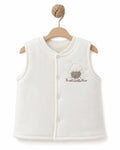 BabyCosy organik pamuk kuzu aplikeli bebek yelek, askıda önden çıtçıtlı ekru yelek