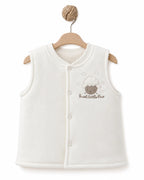 BabyCosy organik pamuk kuzu aplikeli bebek yelek, askıda önden çıtçıtlı ekru yelek