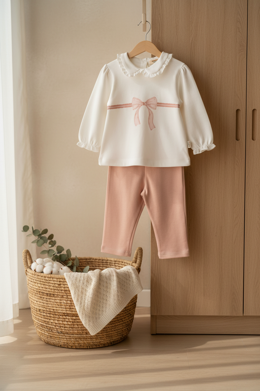 Organik Pamuk İki Parça Fiyonklu Takım – Bow Koleksiyonu