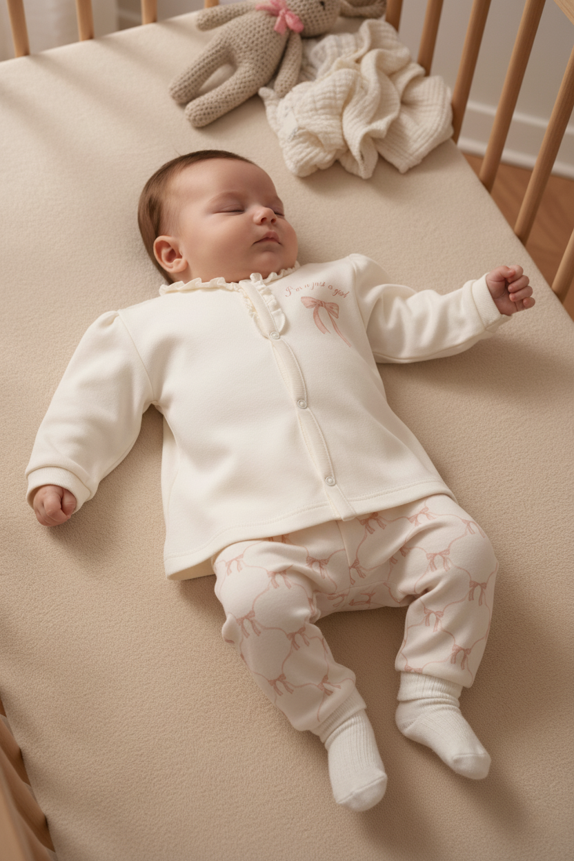 Organik Pamuk Fiyonklu Yazılı İki Parça Takım – Bow Koleksiyonu