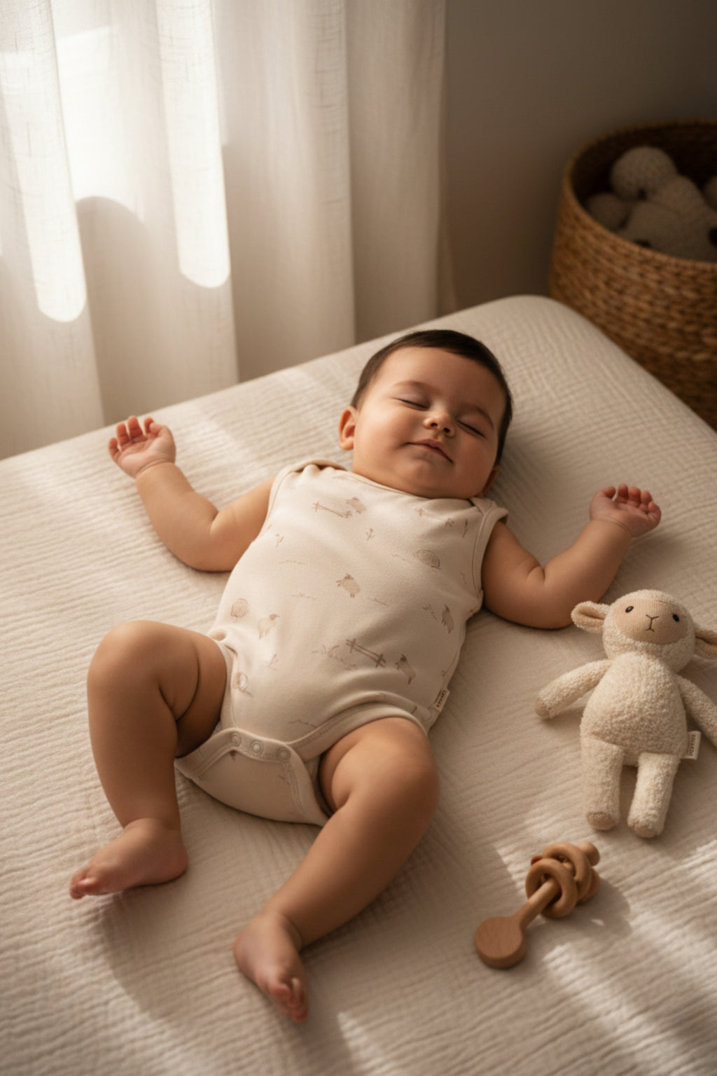 Organik Pamuk Kuzu Baskılı Kolsuz Body – Lamb Koleksiyonu