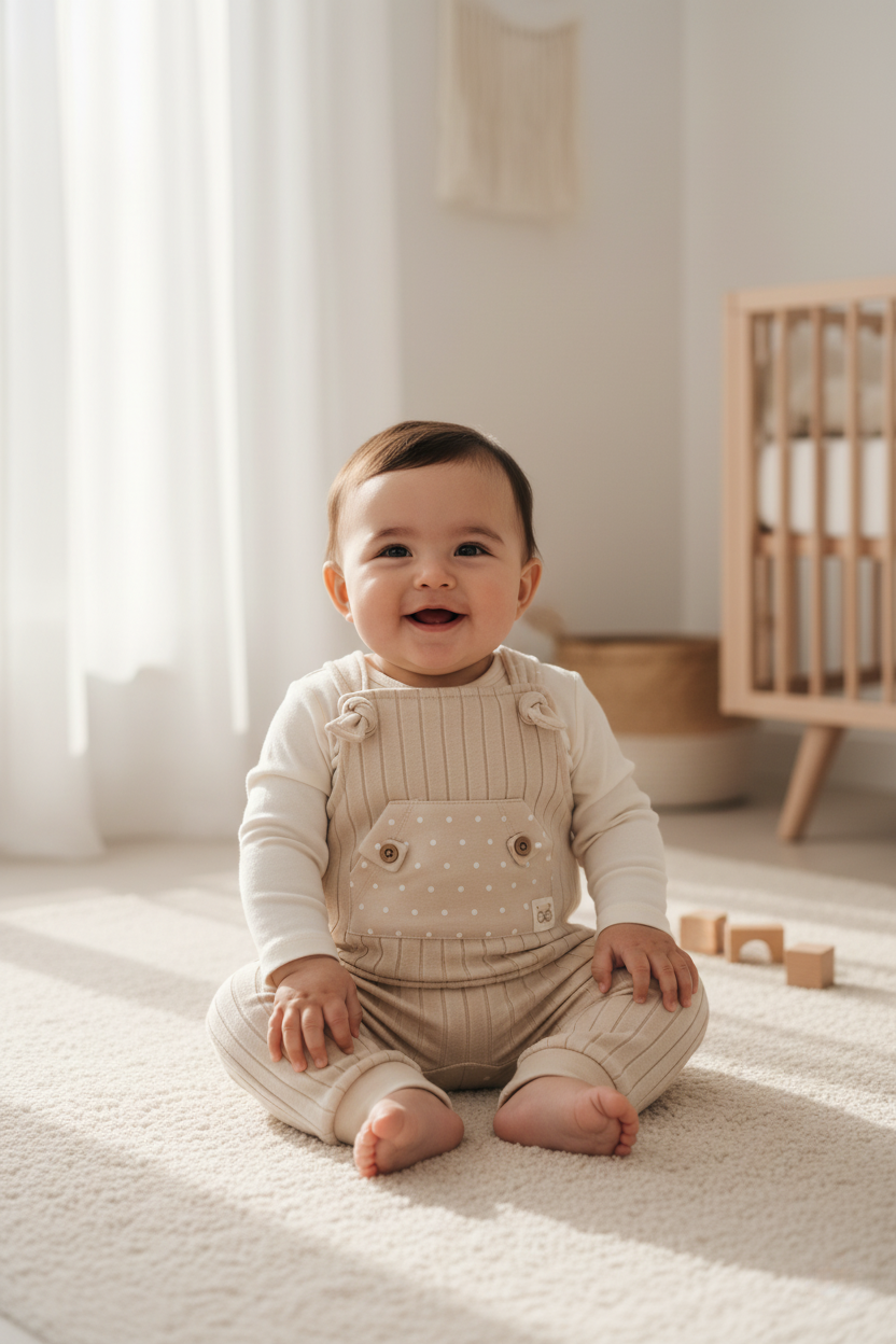 Organik Pamuk Puantiyeli Askılı Tulum – Teddy Bear Koleksiyonu