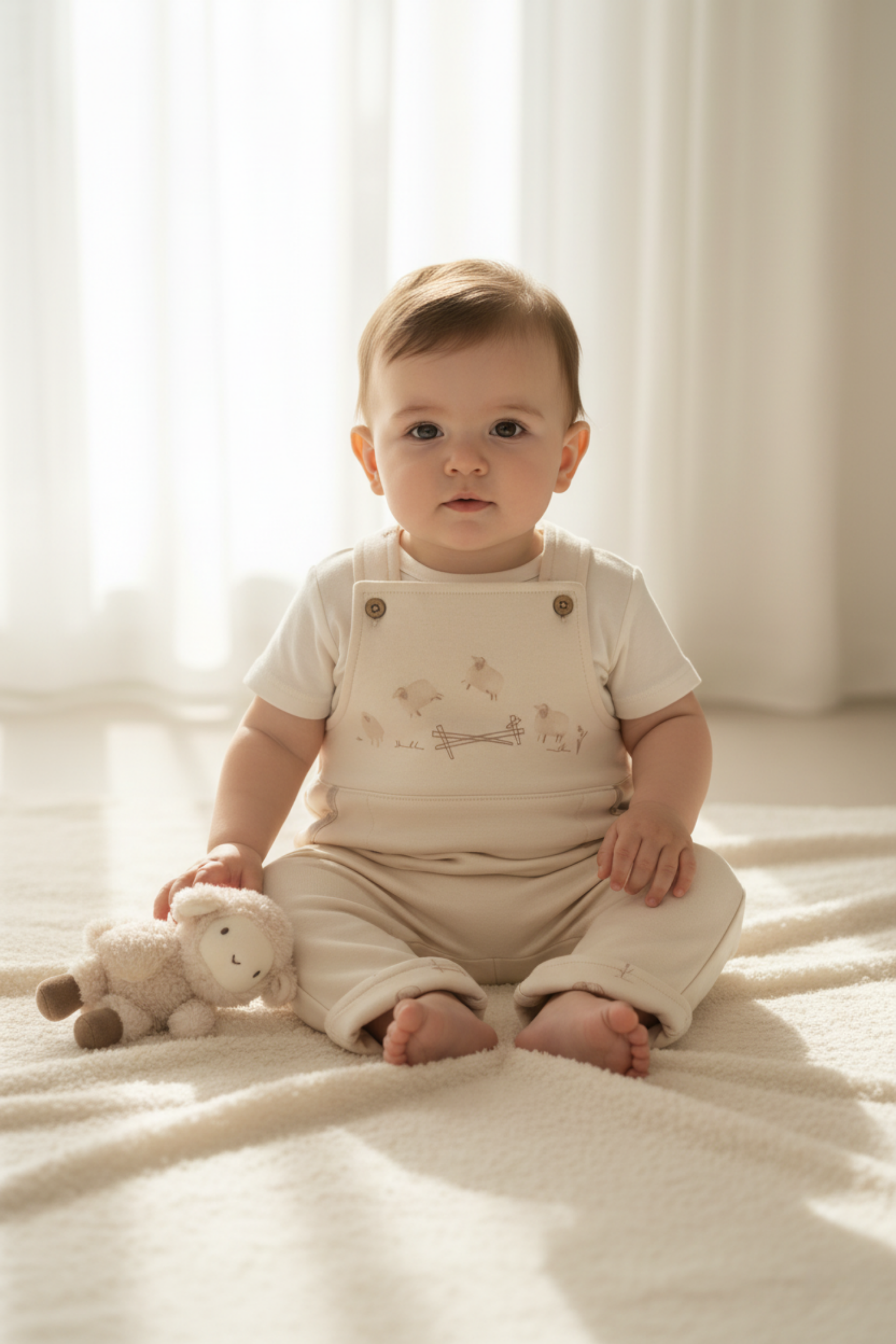 Organik Pamuk Kuzu Desenli Uzun Paçalı Salopet – Lamb Koleksiyonu