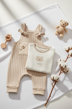 Organik Pamuk Puantiyeli Askılı Tulum – Teddy Bear Koleksiyonu
