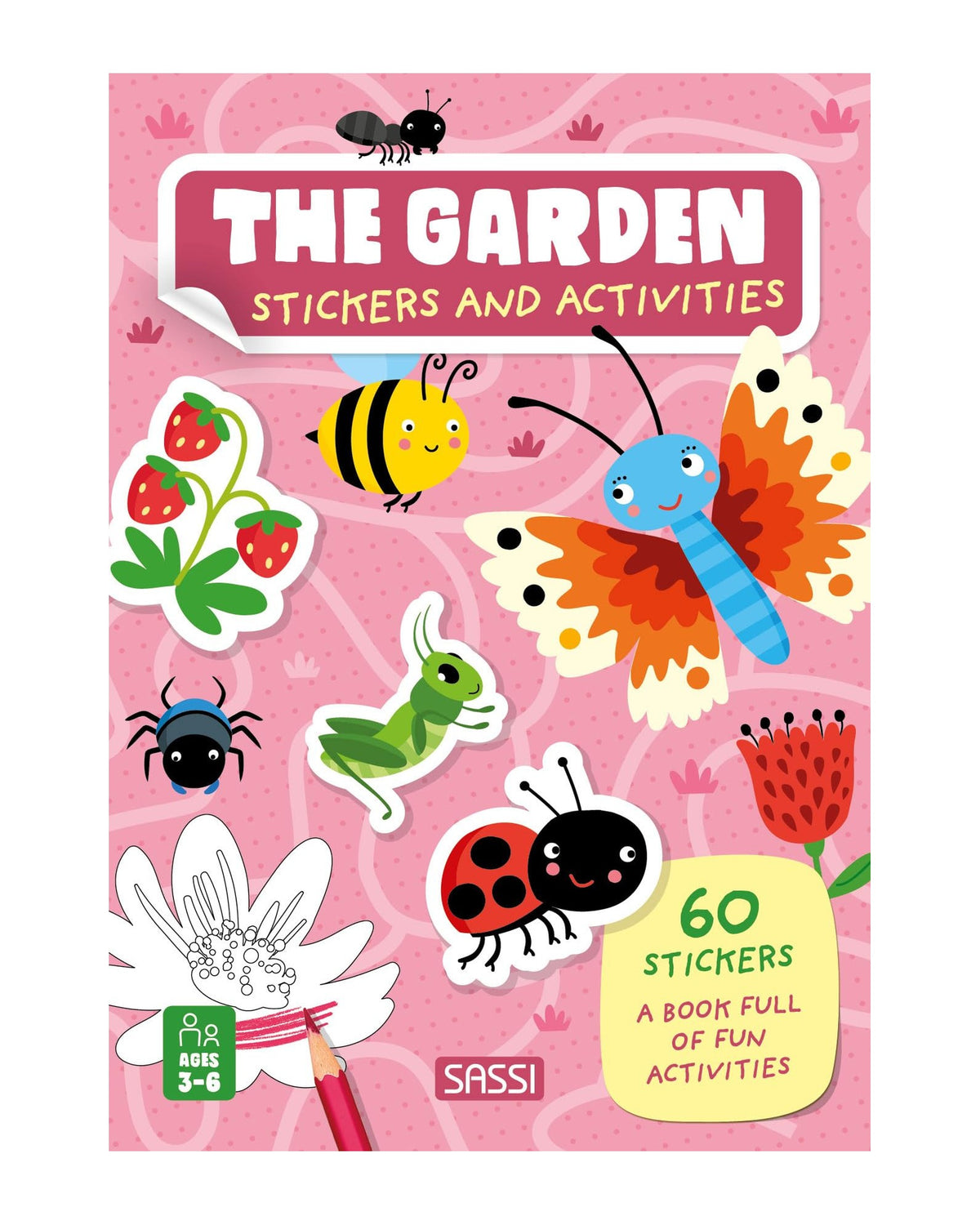 Stickers and Activities The Garden kapağı, pembe zeminde kelebek, uğur böceği ve çiçekler