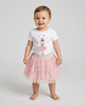 Taş ve Tül Detaylı Balerin Baskılı Beyaz Yazlık Kız Bebek Tişört | 6-18 Ay