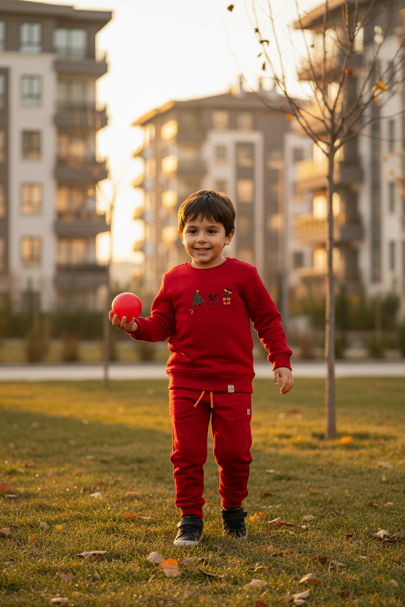 Happy Deer Year Eşofman Takımı - Kırmızı