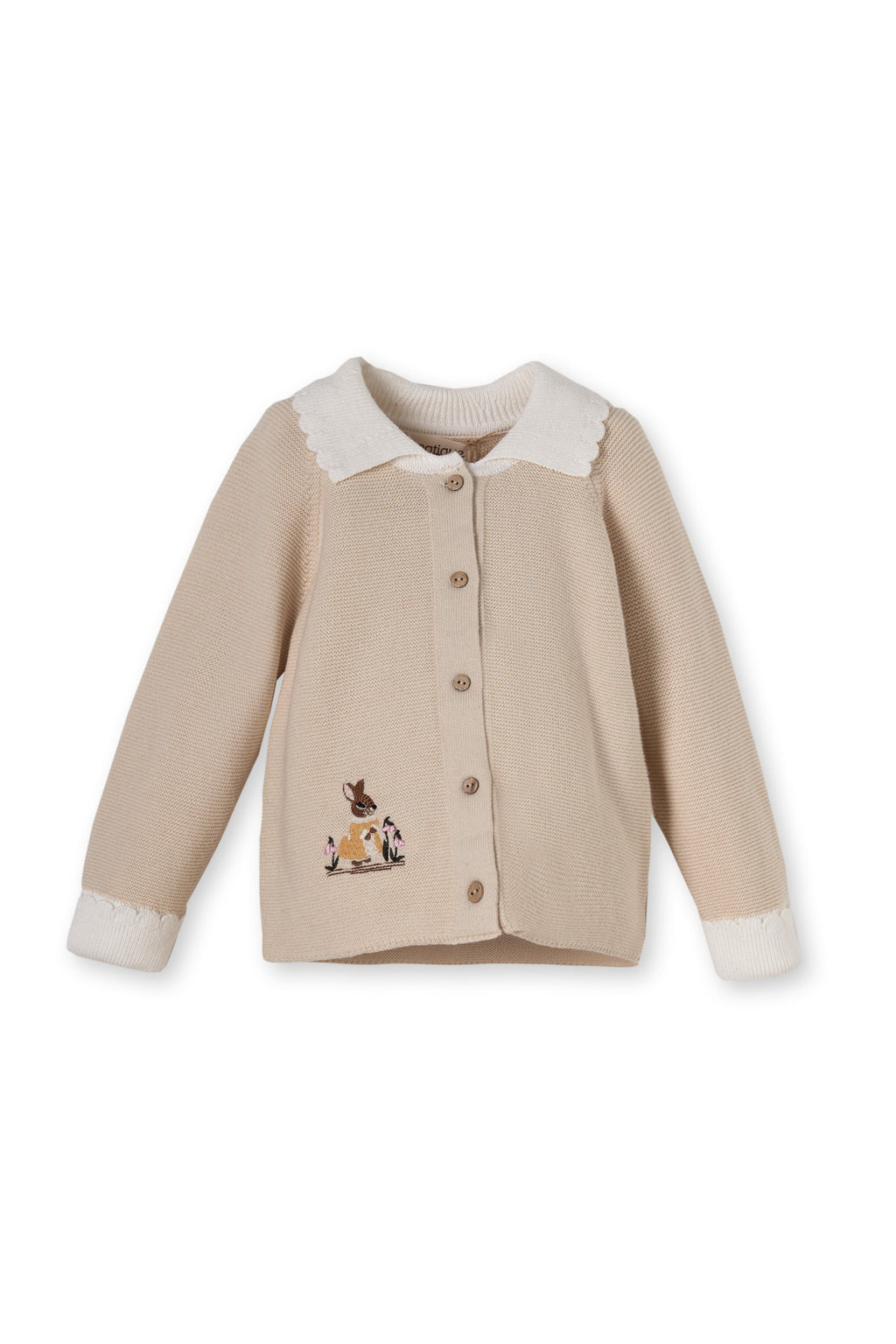 Organik Pamuk Bej Tavşan Nakışlı 3’lü Triko Bebek Takımı (Hırka, Pantolon, Battaniye)