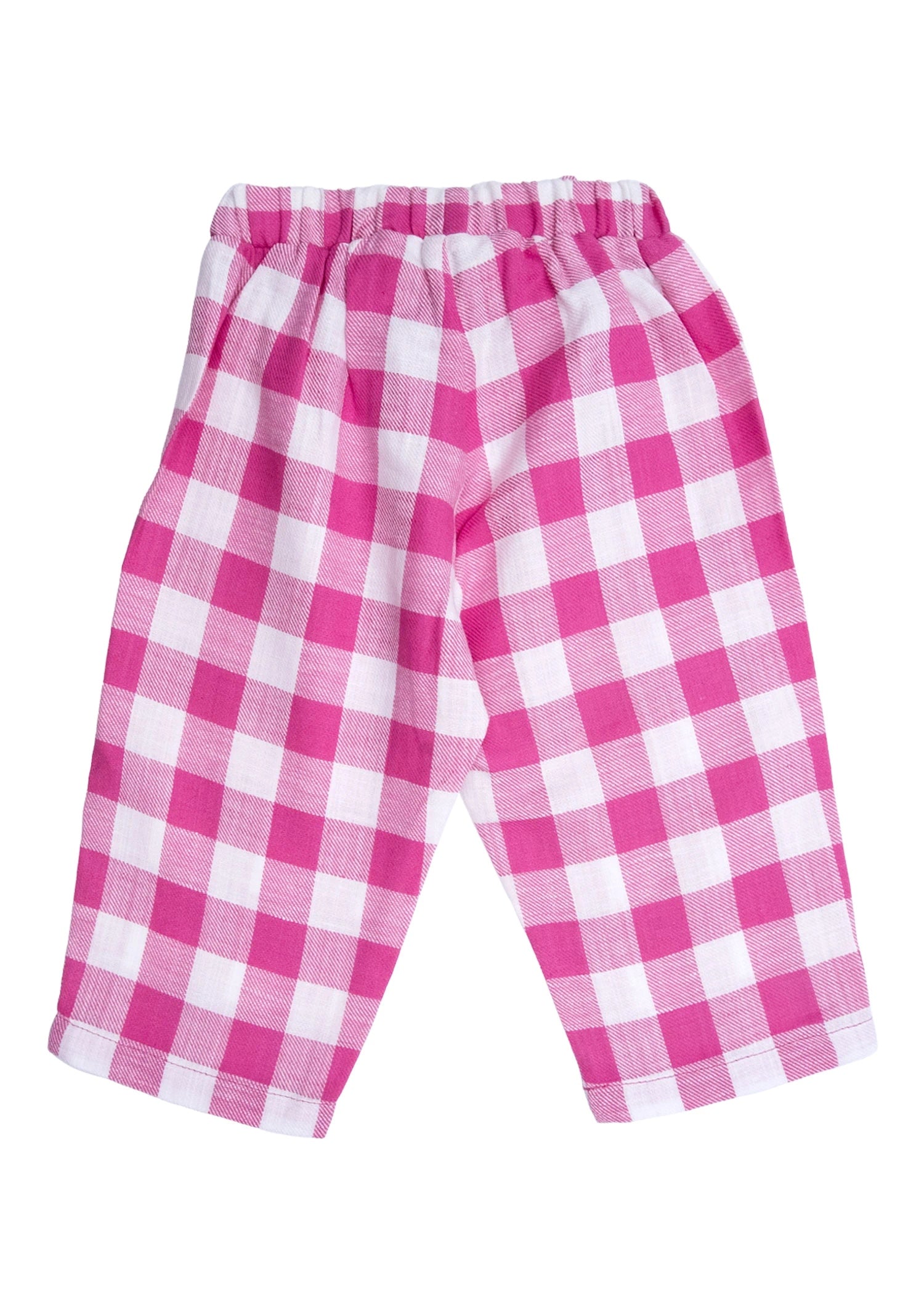 Ekose Dokuma Pembe Kız Bebek Pantolon