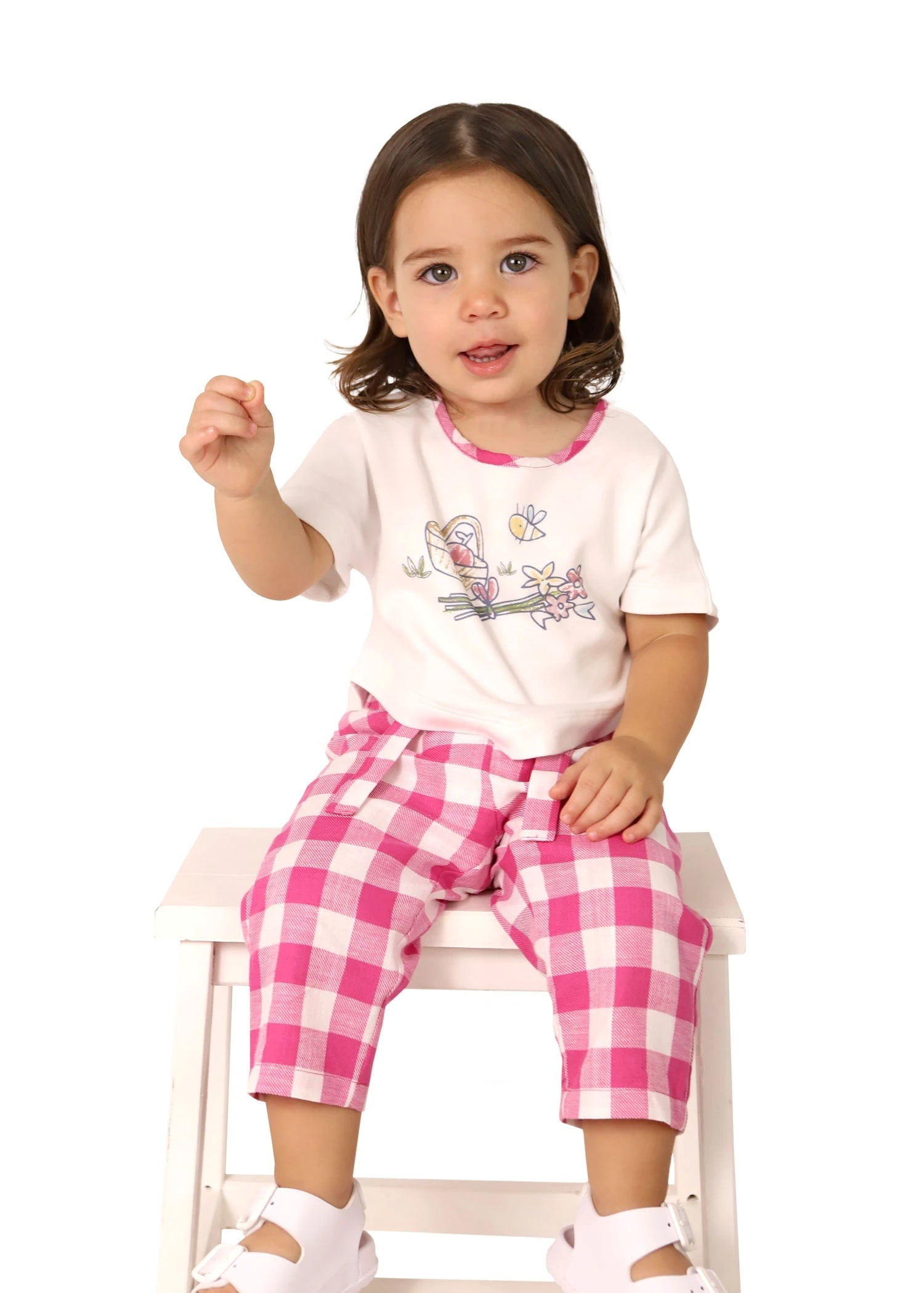 Ekose Dokuma Pembe Kız Bebek Pantolon