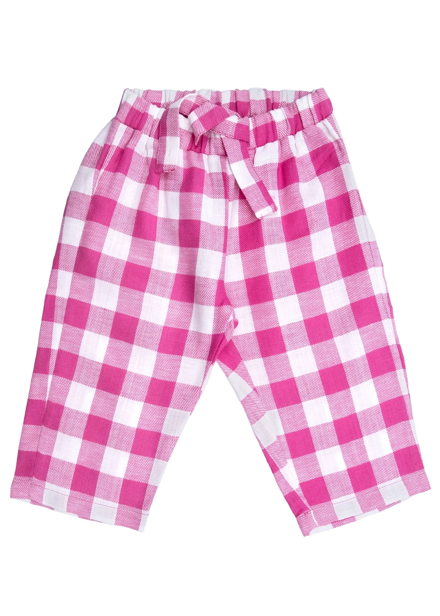 Ekose Dokuma Pembe Kız Bebek Pantolon