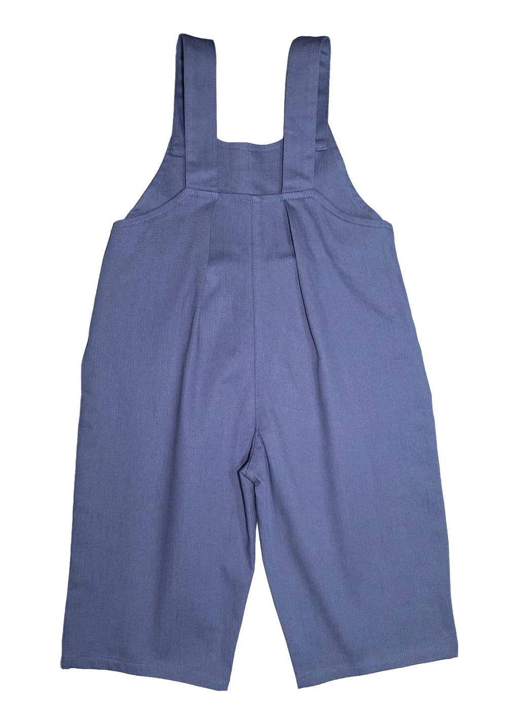 Arka görünüm – bol kesim lacivert bebek salopet, pamuklu kumaş