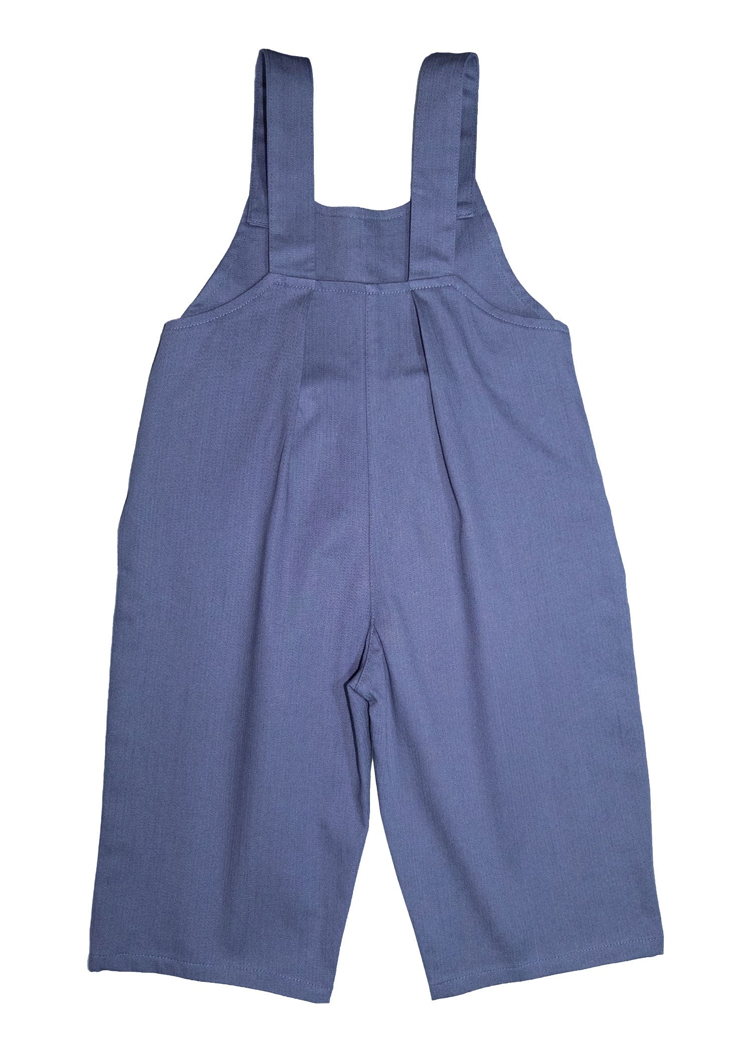 Arka görünüm – bol kesim lacivert bebek salopet, pamuklu kumaş