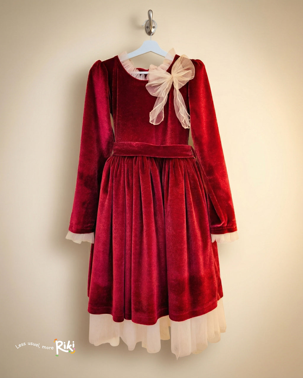 Velvet Bloom  Özel Dikim Kız Çocuk Elbisesi – Kırmızı