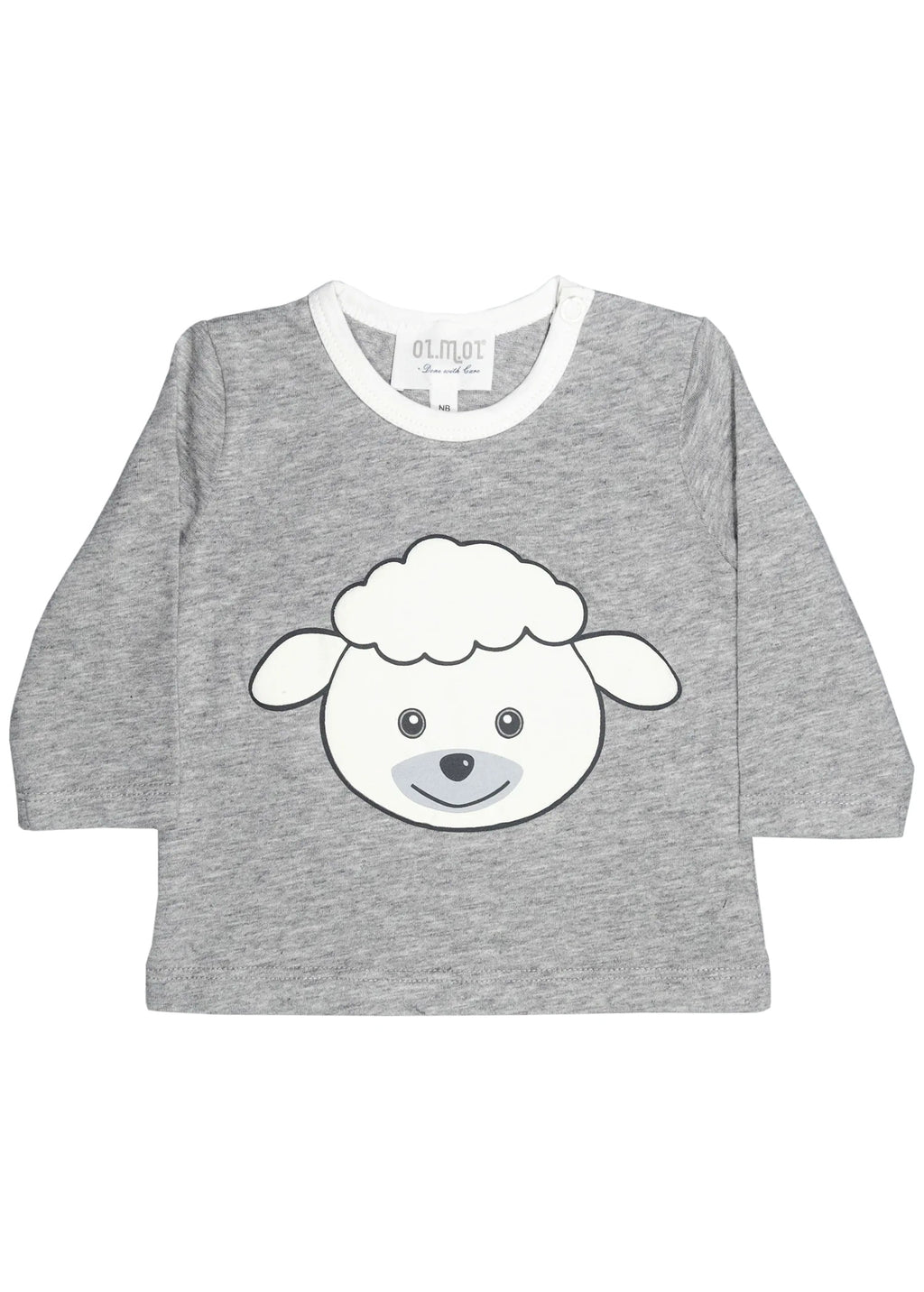 Organik Kuzu Baskılı Uzun Kollu Gri Baharlık Unisex Bebek Üst