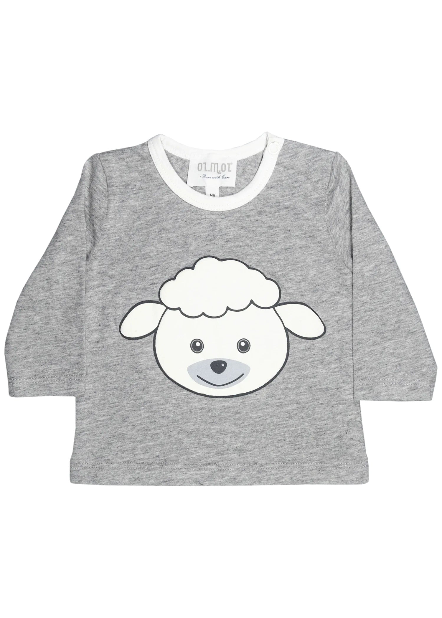 Organik Kuzu Baskılı Uzun Kollu Gri Baharlık Unisex Bebek Üst