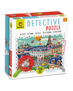 Ludattica Detective Puzzle In Town kutusu, Paris esintili şehir manzarası ve kırmızı büyüteç