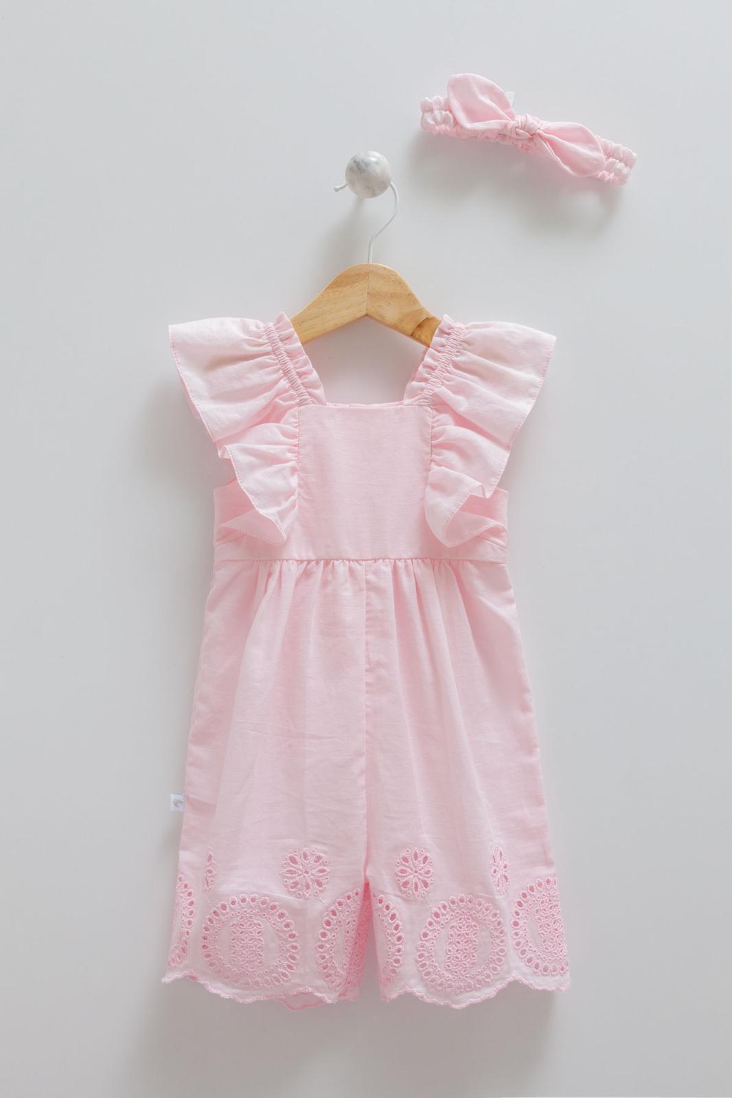Caramell Bambino Brodeli Bandanalı Pembe Şort Tulum
