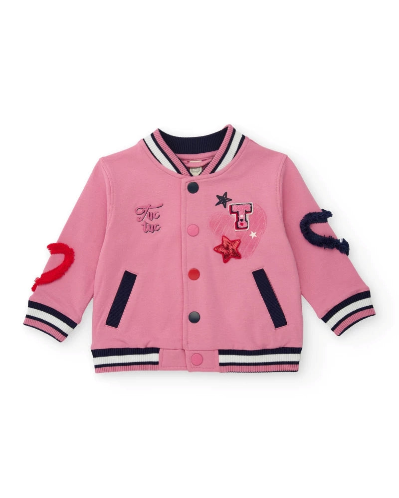 Tuc Tuc Kız Çocuk Pembe Varsity Ceket – Nakış Detaylı & 3D Aplikeli