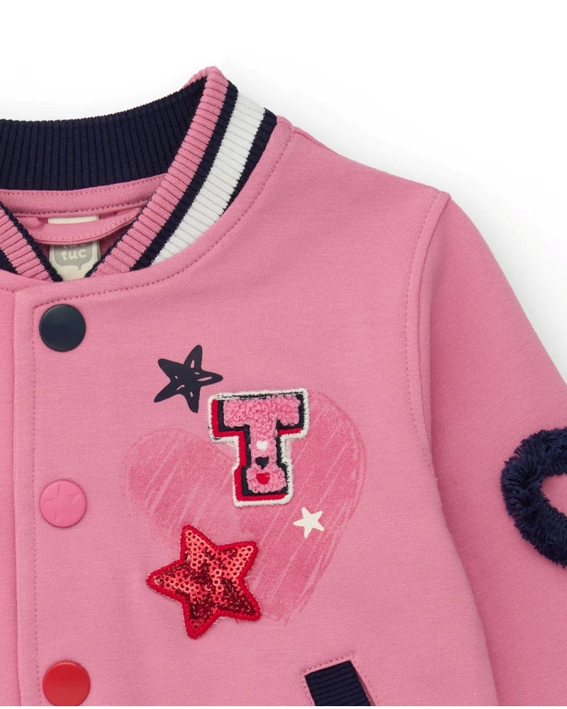 Tuc Tuc Kız Çocuk Pembe Varsity Ceket – Nakış Detaylı & 3D Aplikeli