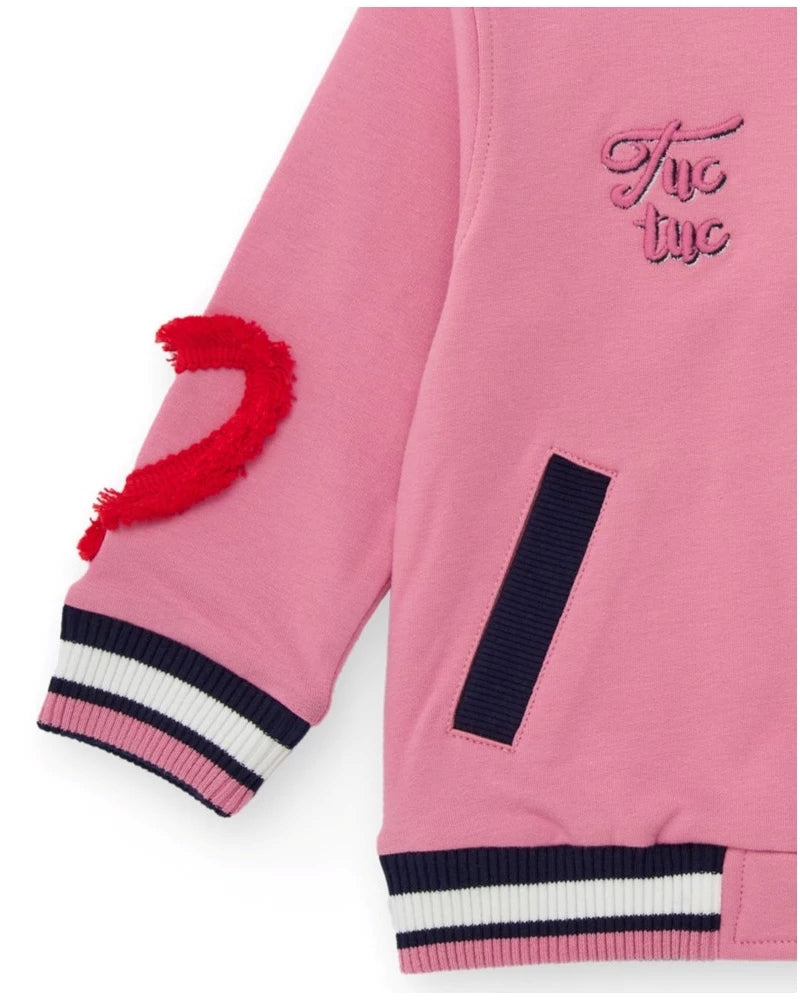 Tuc Tuc Kız Çocuk Pembe Varsity Ceket – Nakış Detaylı & 3D Aplikeli
