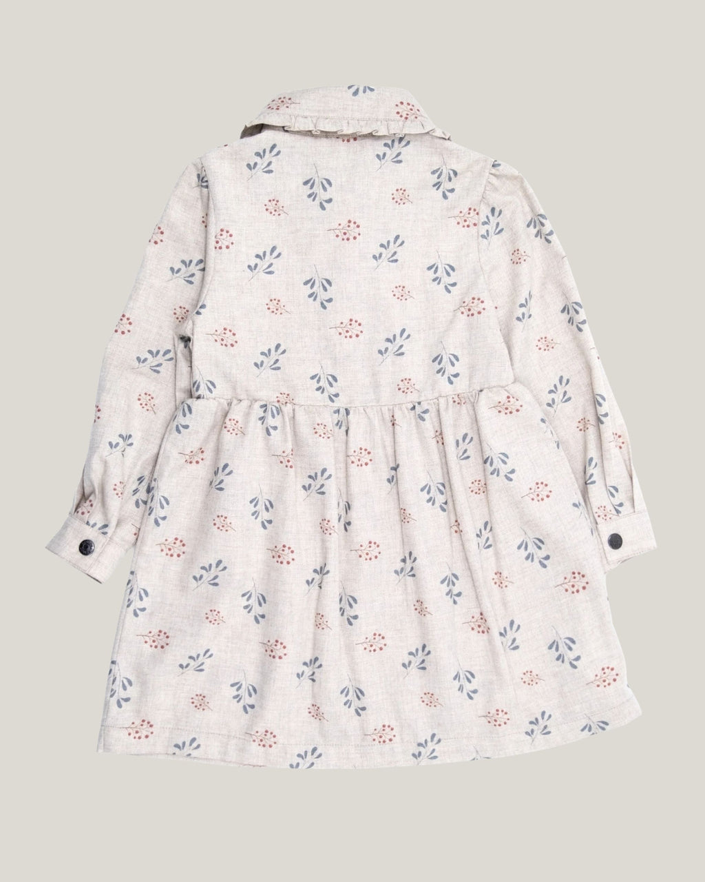 Ozmoz çiçekli bebe yaka baharlık A-kesim kız çocuk elbise arka görünüm empire bel volümlü etek 5-12 yaş