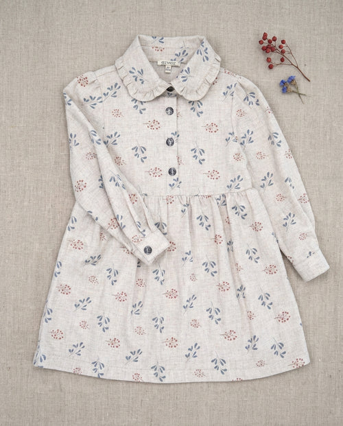 Ozmoz çiçekli bebe yaka kız çocuk elbise düz çekim mavi yaprak kırmızı berry desen fırfırlı yaka 5-12 yaş