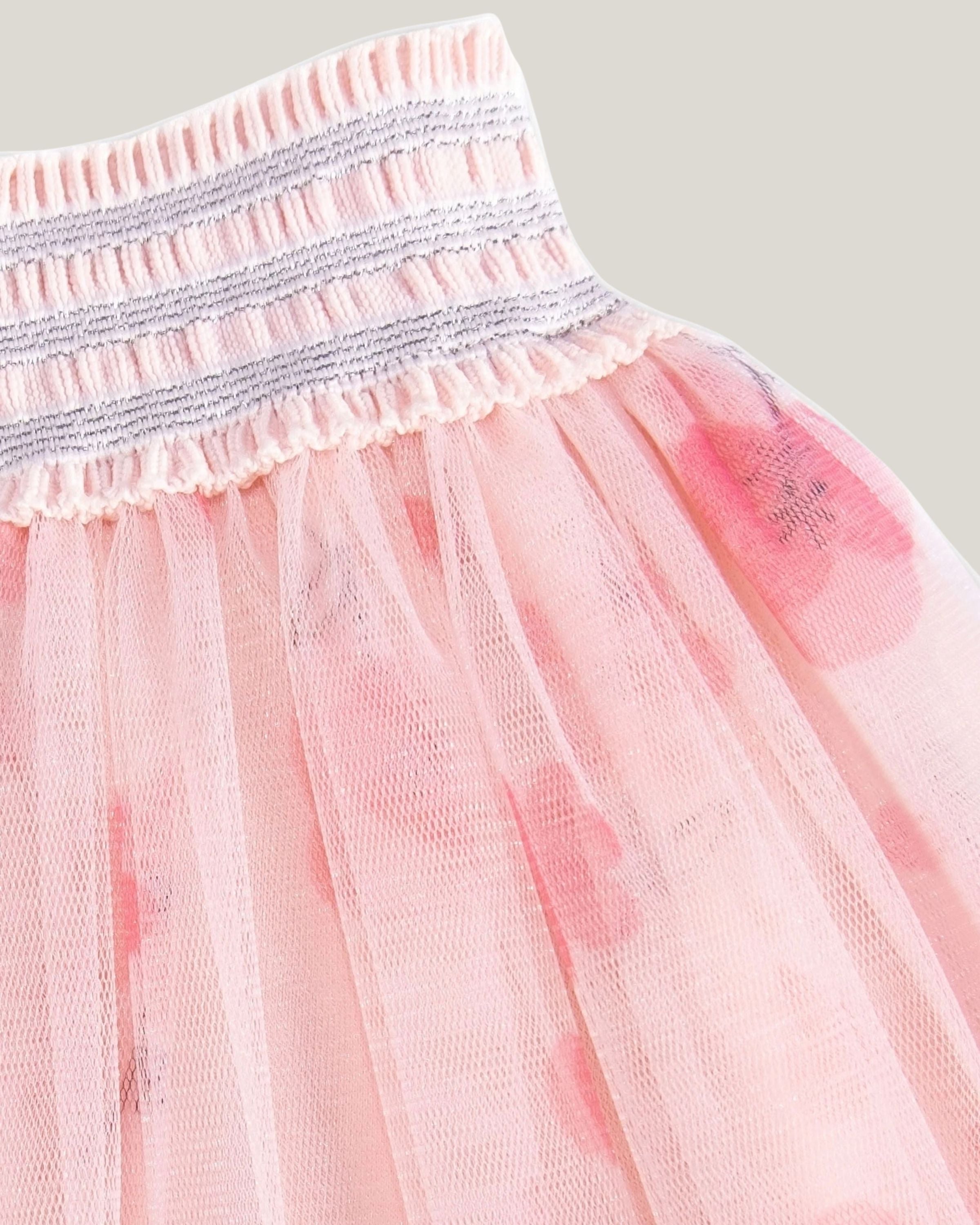 Çiçek Baskılı Pembe Kız Bebek Tütü Etek | 6-18 Ay